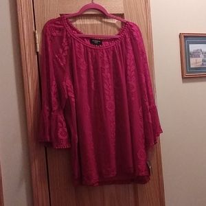 Long sleeve red lace blouse
